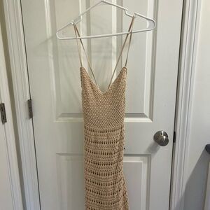 Lulus Summer Muse Beige Crochet Lace-Ip Mini Dress
